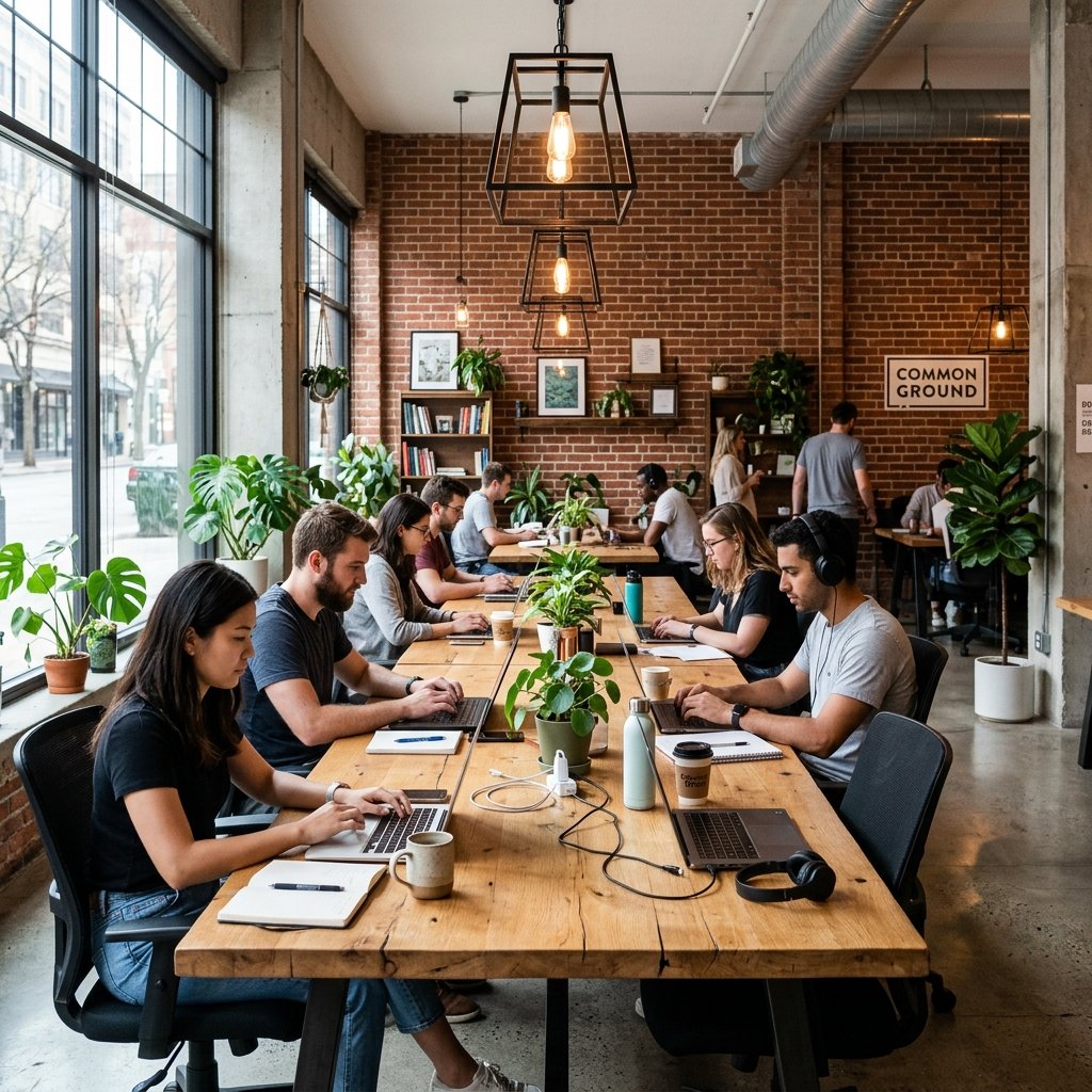 Hot desk shared workspace area